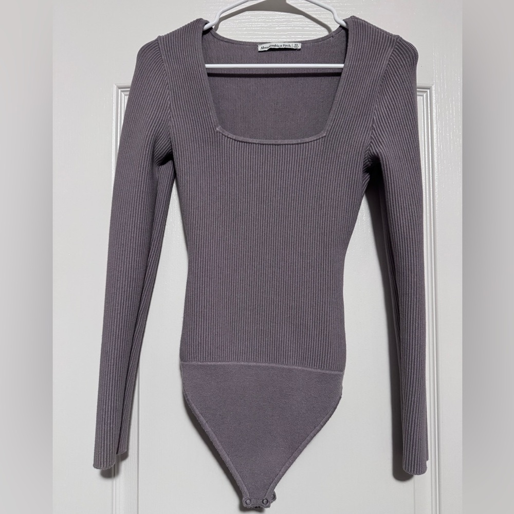 Abercrombie & Fitch Charcoal Gray Ribbed Sweater Bodysuit